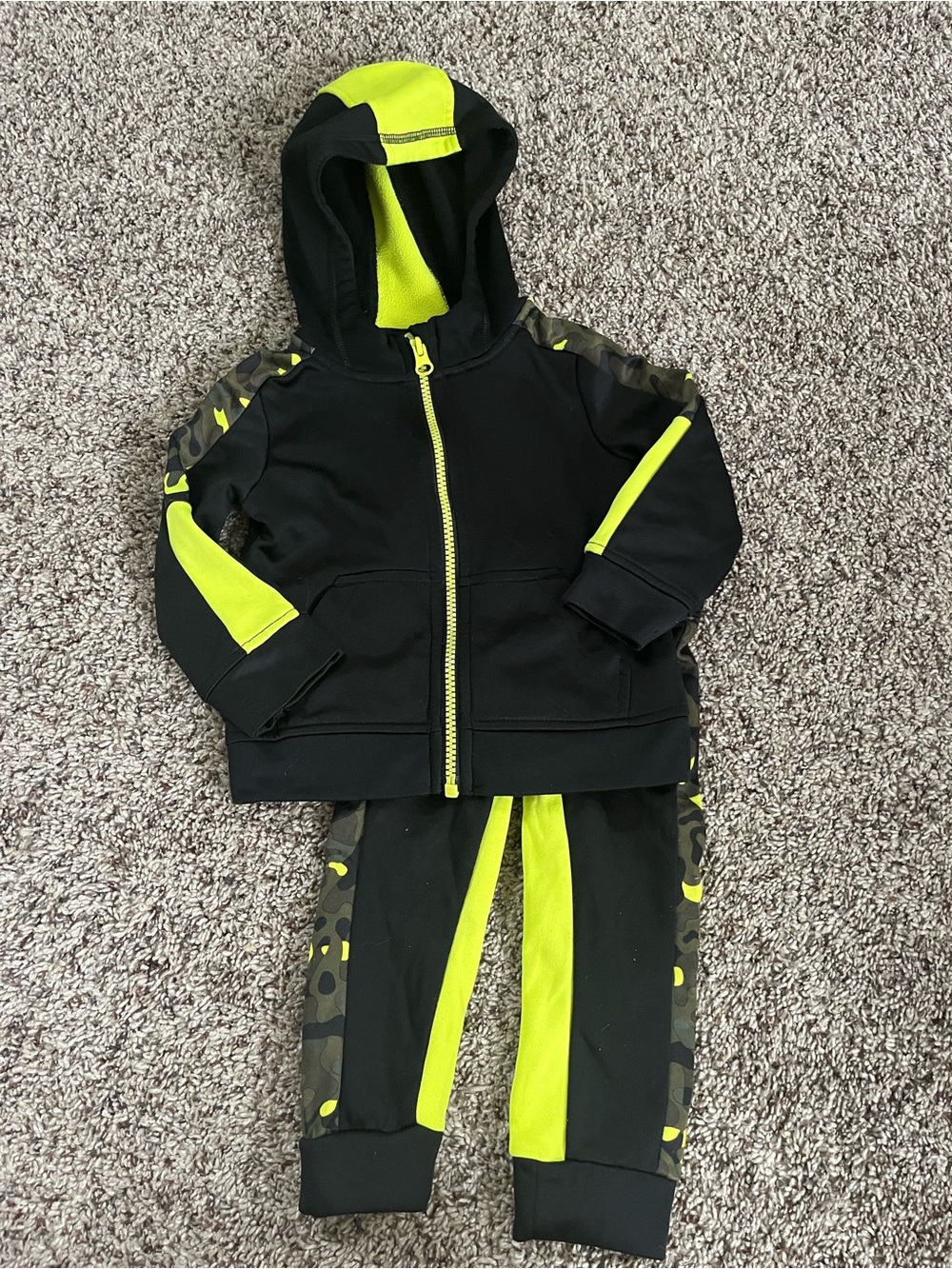 Athletic Track Suit Outfit- Black - Yellow - Camo - Size 18 months